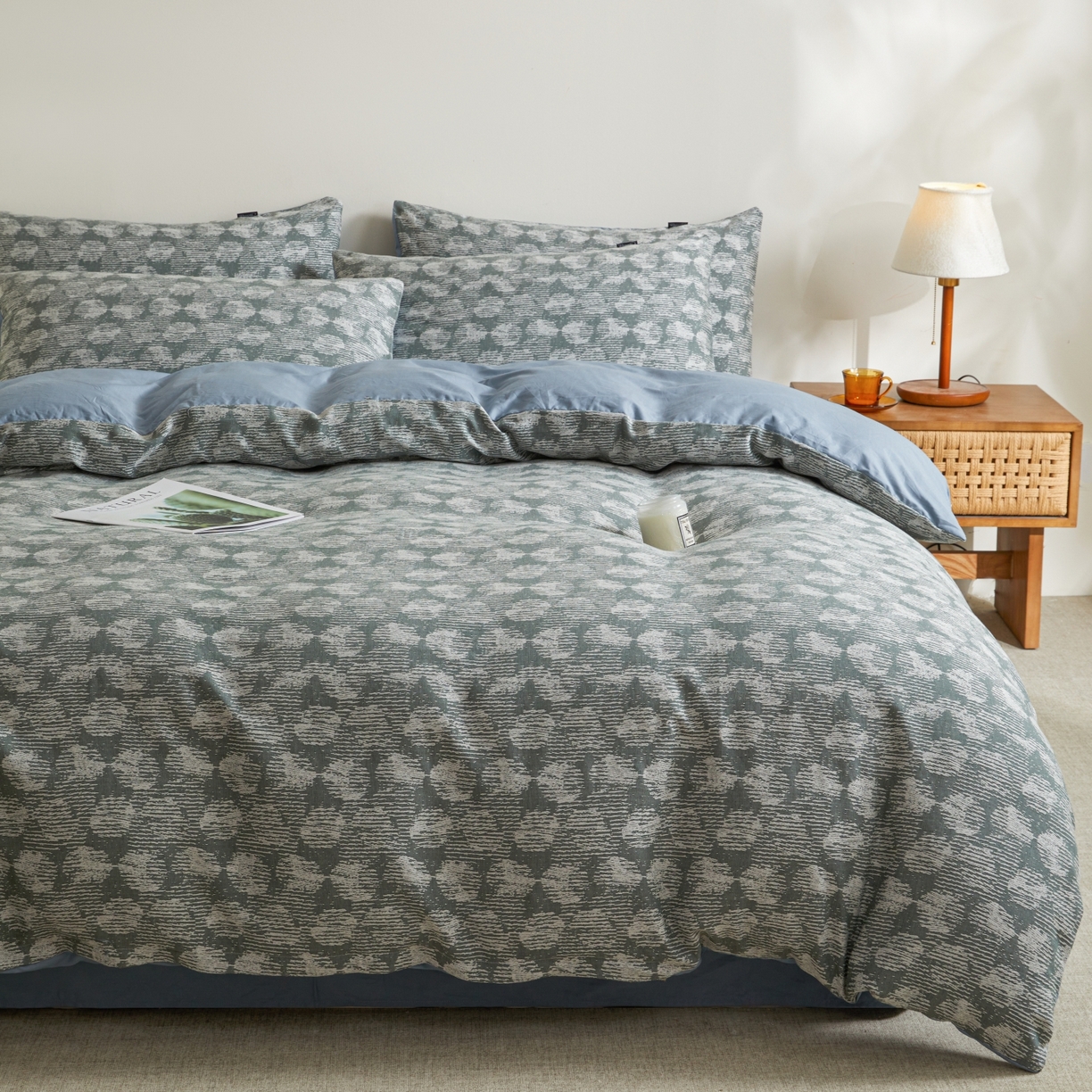 91家纺网 家纺一手货源 找家纺 乐家毛巾被（工厂自产自销） 2026新款40s全棉纯棉色织提花四件套 雾槿花簇