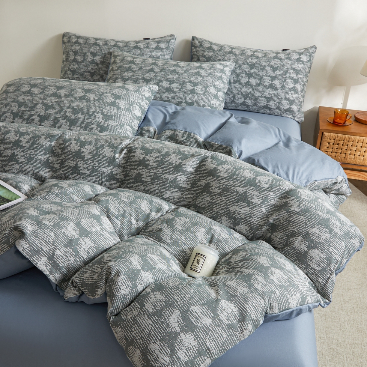 91家纺网 家纺一手货源 找家纺 乐家毛巾被（工厂自产自销） 2026新款40s全棉纯棉色织提花四件套 雾槿花簇