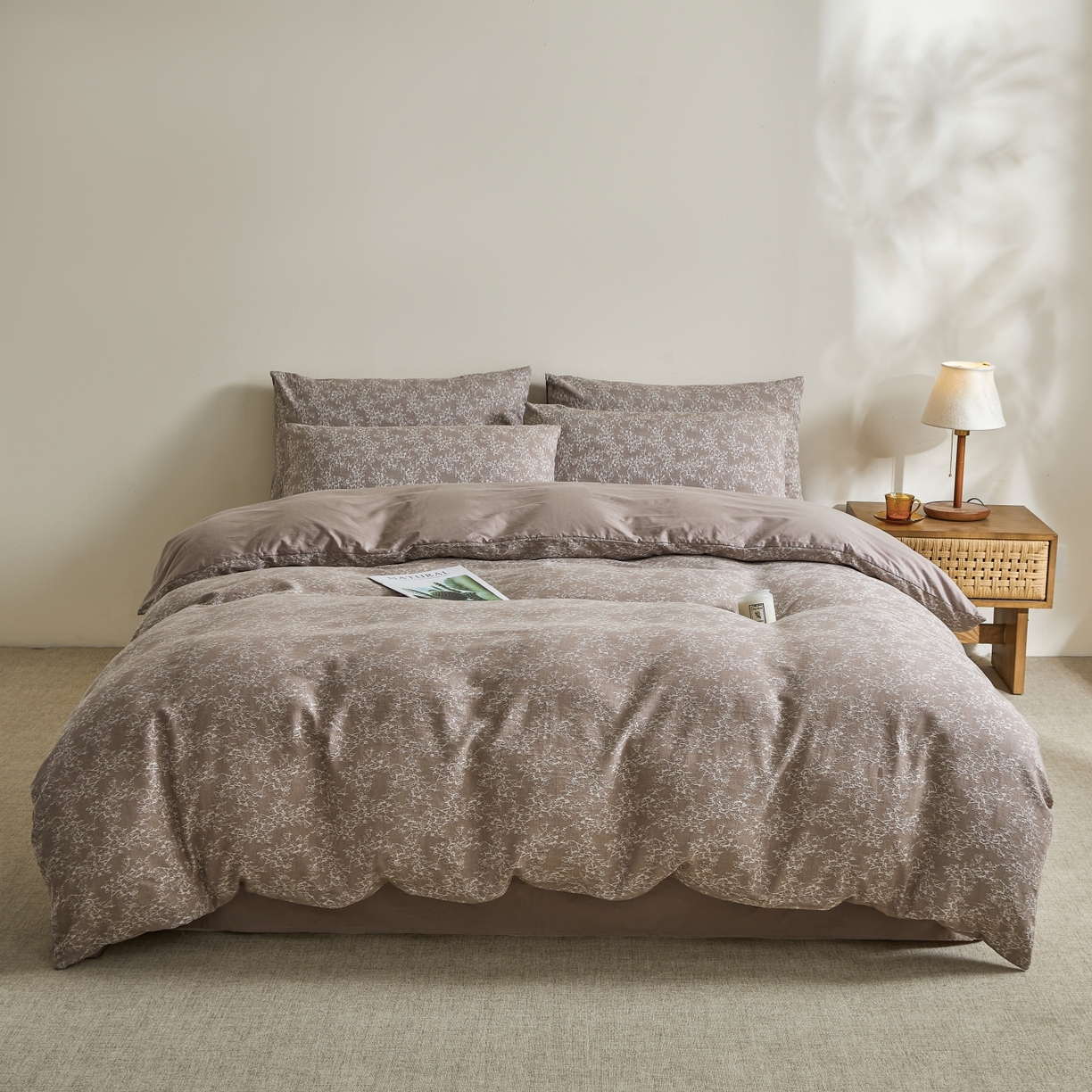 91家纺网 家纺一手货源 找家纺 乐家毛巾被（工厂自产自销） 2026新款40s全棉纯棉色织提花四件套 烟芙花眠