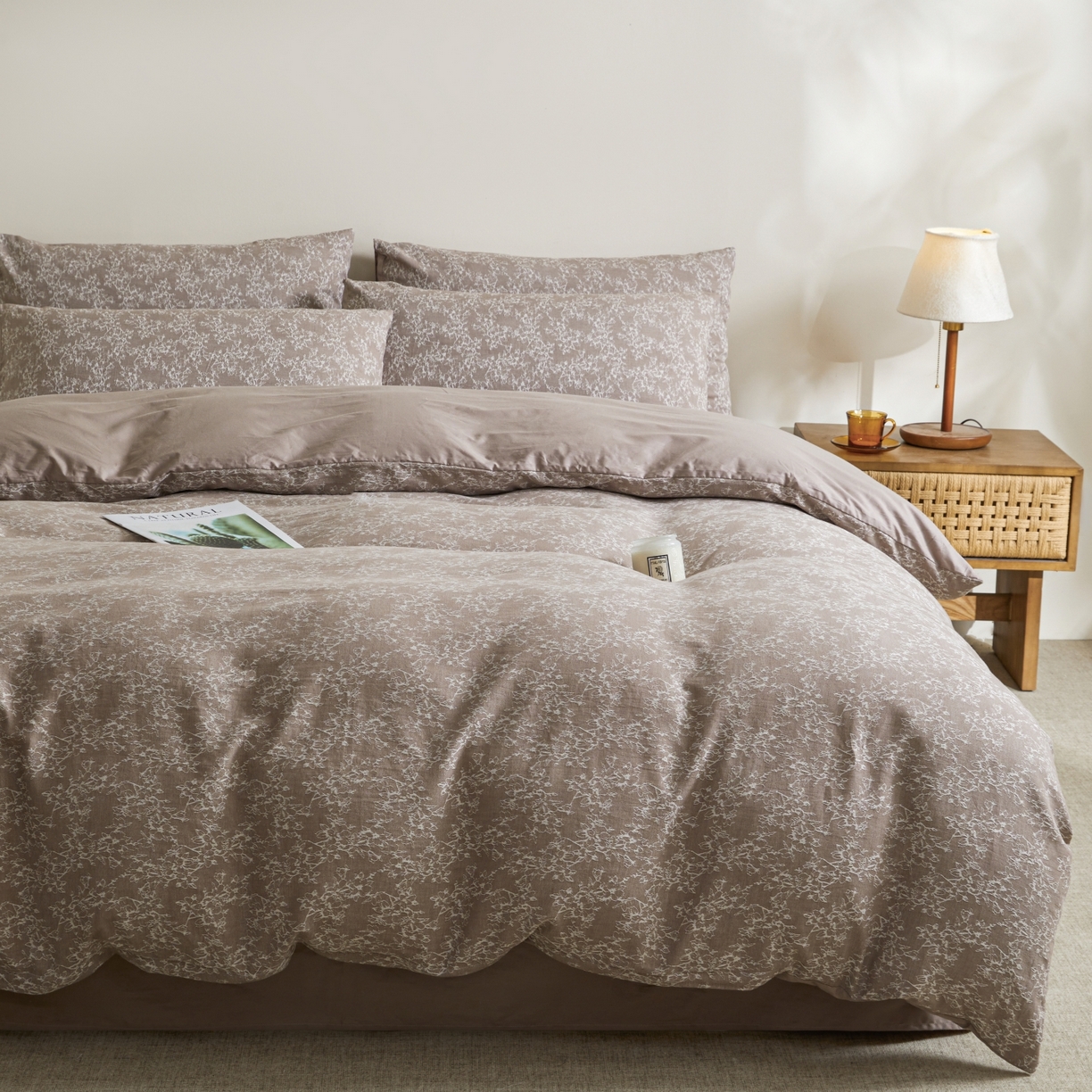 91家纺网 家纺一手货源 找家纺 乐家毛巾被（工厂自产自销） 2026新款40s全棉纯棉色织提花四件套 烟芙花眠