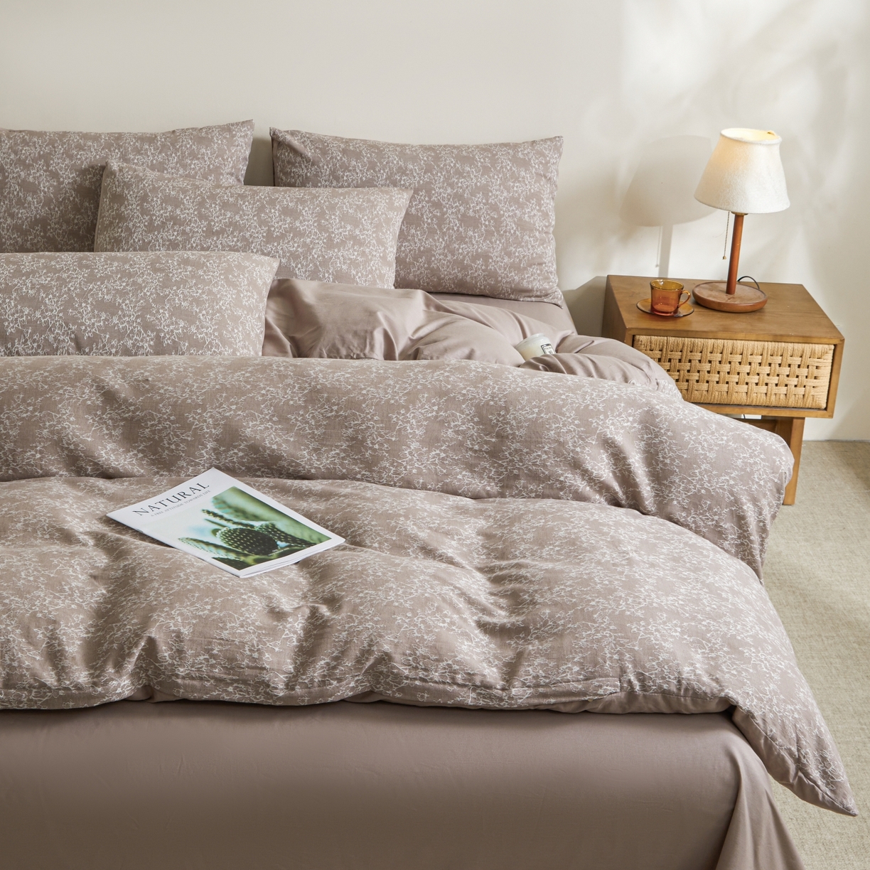 91家纺网 家纺一手货源 找家纺 乐家毛巾被（工厂自产自销） 2026新款40s全棉纯棉色织提花四件套 烟芙花眠