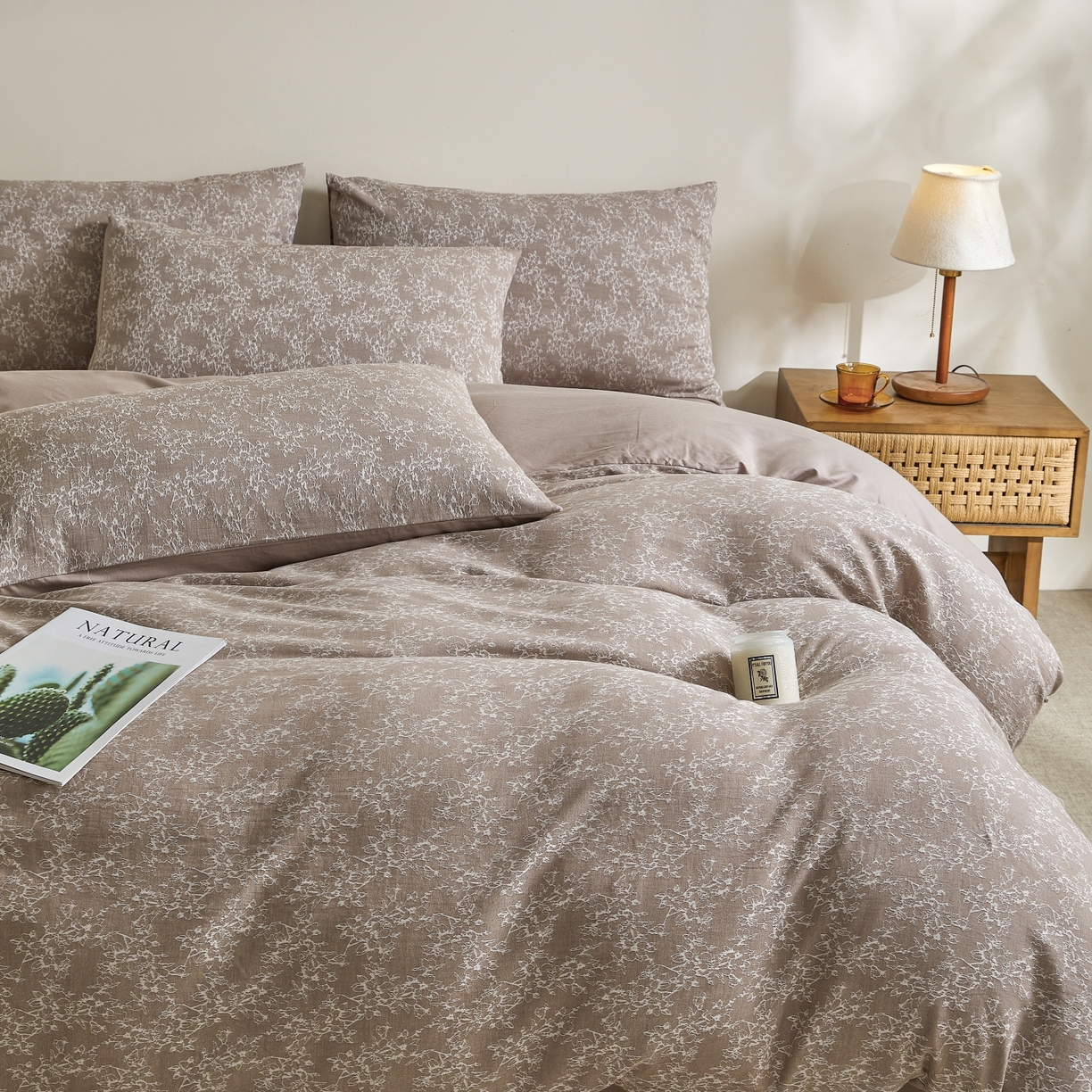 91家纺网 家纺一手货源 找家纺 乐家毛巾被（工厂自产自销） 2026新款40s全棉纯棉色织提花四件套 烟芙花眠