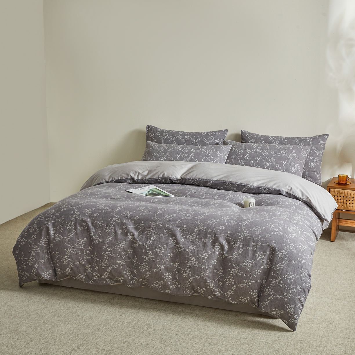 91家纺网 家纺一手货源 找家纺 乐家毛巾被（工厂自产自销） 2026新款40s全棉纯棉色织提花四件套 栀香入梦