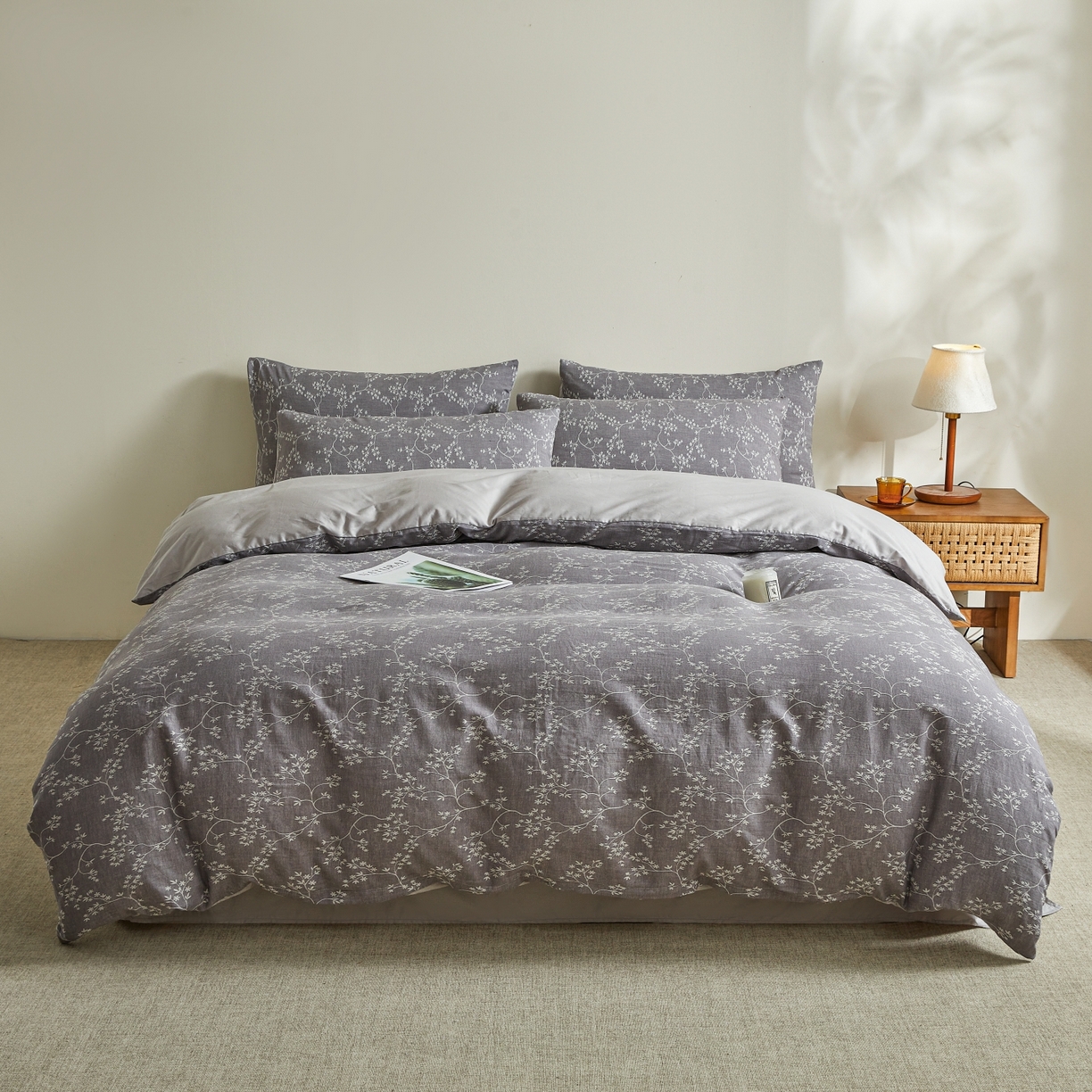 91家纺网 家纺一手货源 找家纺 乐家毛巾被（工厂自产自销） 2026新款40s全棉纯棉色织提花四件套 栀香入梦