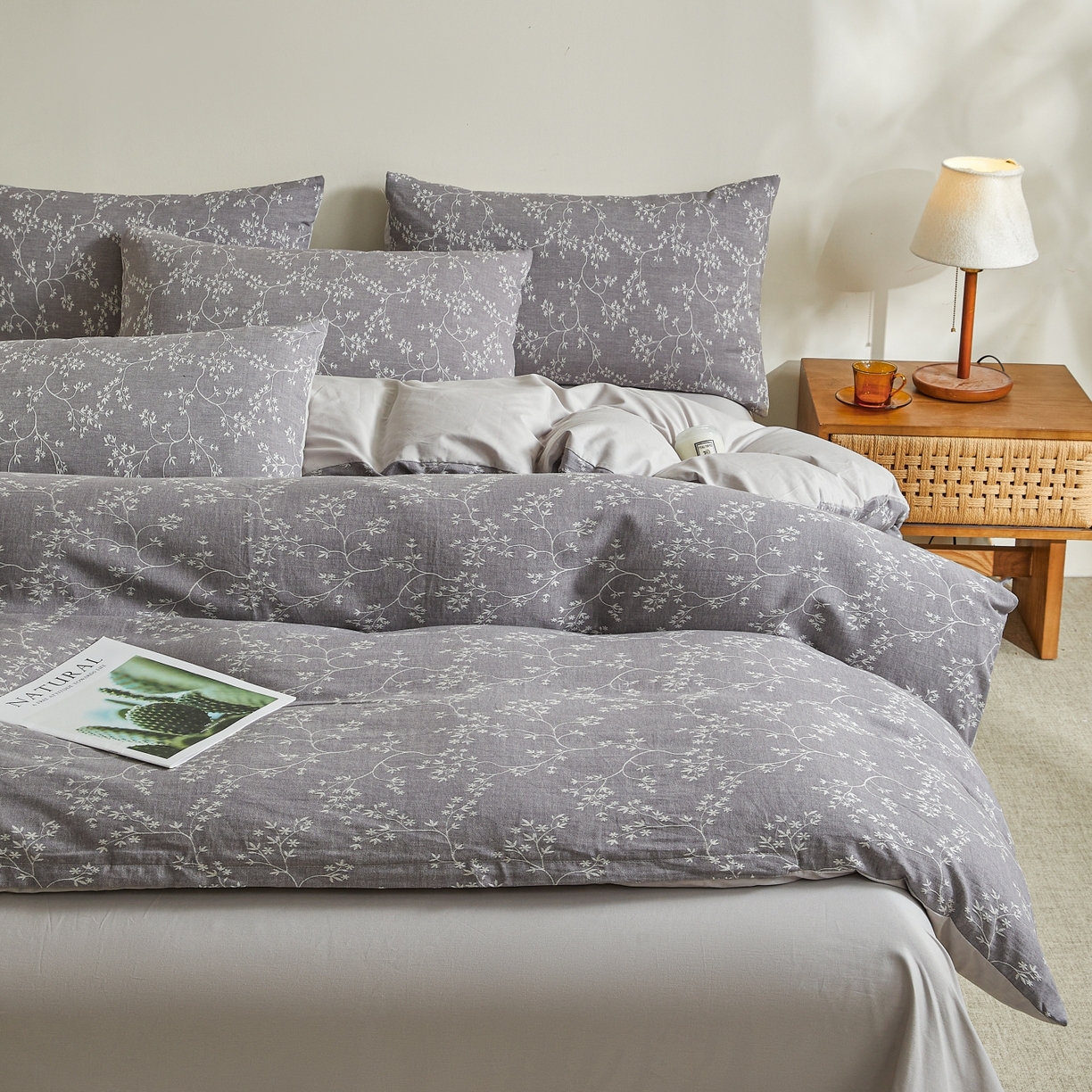 91家纺网 家纺一手货源 找家纺 乐家毛巾被（工厂自产自销） 2026新款40s全棉纯棉色织提花四件套 栀香入梦