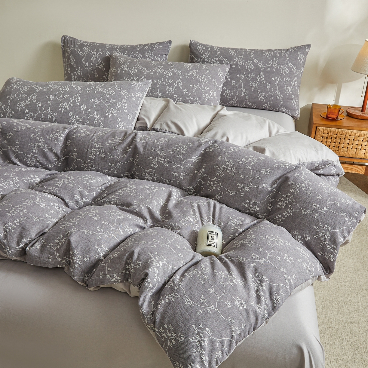 91家纺网 家纺一手货源 找家纺 乐家毛巾被（工厂自产自销） 2026新款40s全棉纯棉色织提花四件套 栀香入梦