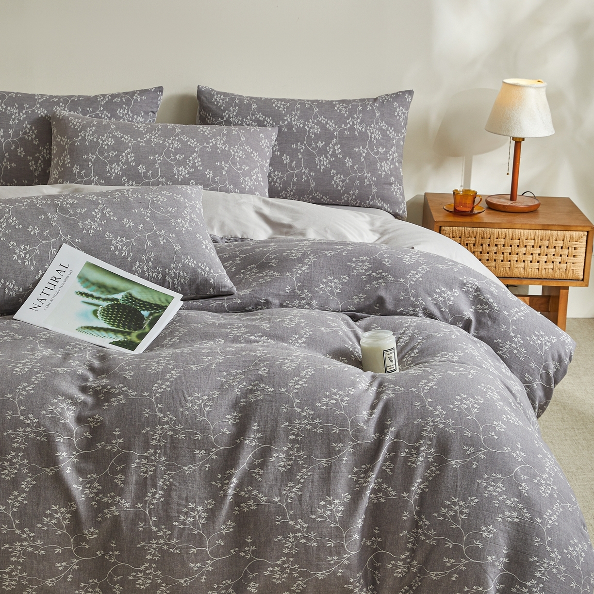 91家纺网 家纺一手货源 找家纺 乐家毛巾被（工厂自产自销） 2026新款40s全棉纯棉色织提花四件套 栀香入梦