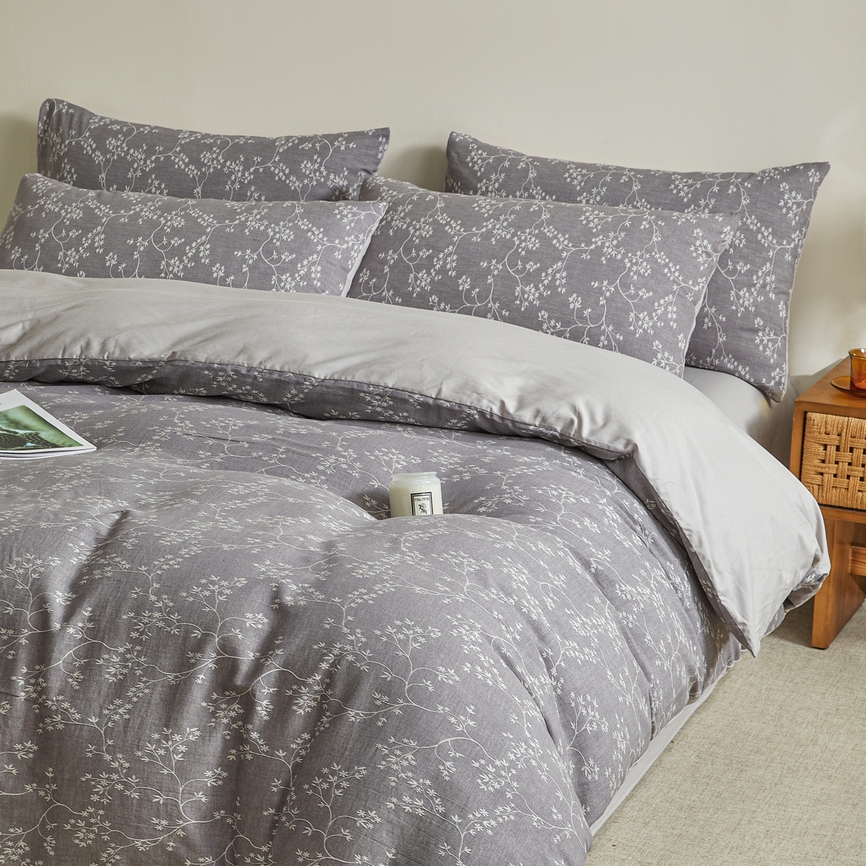 91家纺网 家纺一手货源 找家纺 乐家毛巾被（工厂自产自销） 2026新款40s全棉纯棉色织提花四件套 栀香入梦