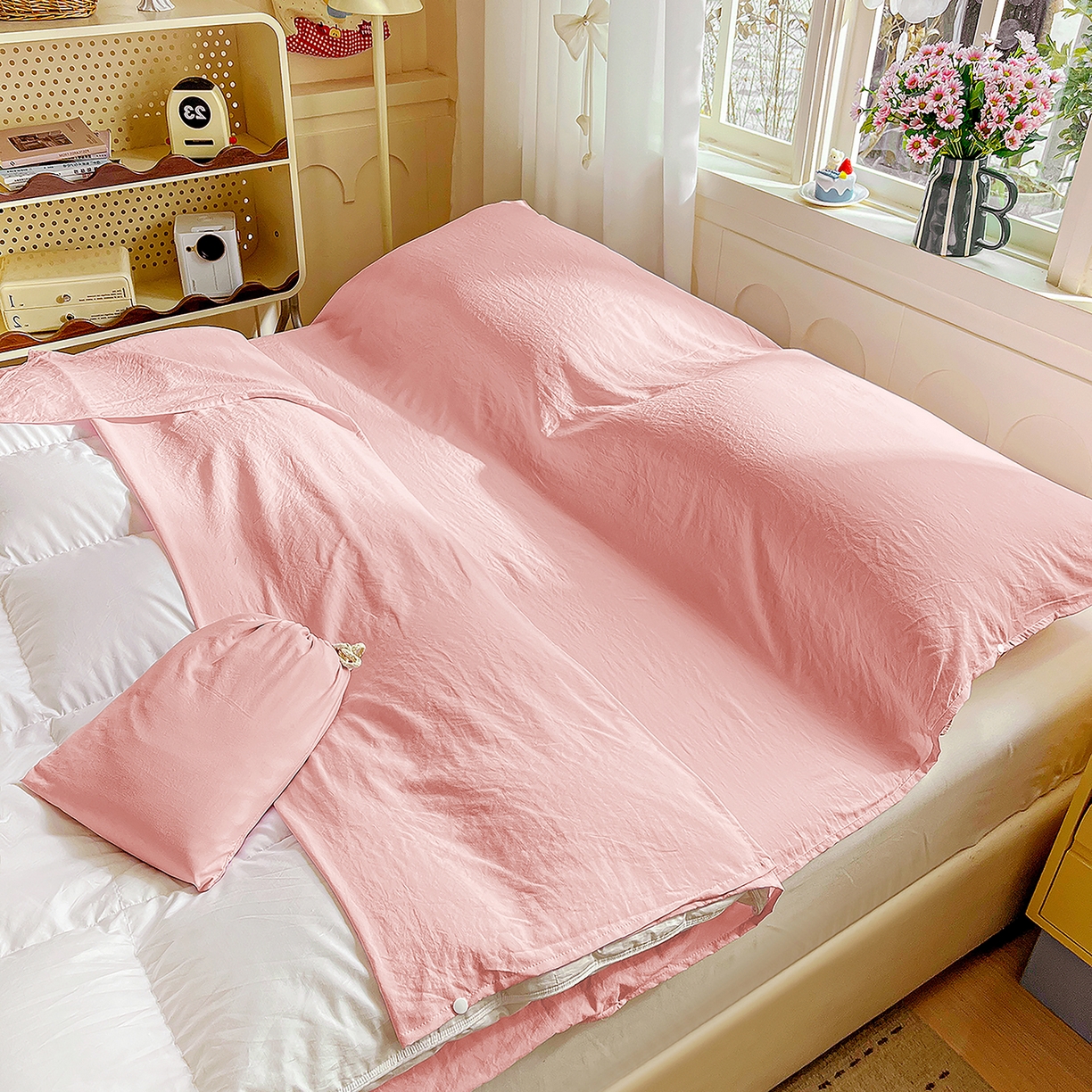 91家纺网 家纺一手货源 找家纺 维娜斯家纺 2026新款纯色水洗棉旅行酒店隔脏睡袋 珊瑚玉