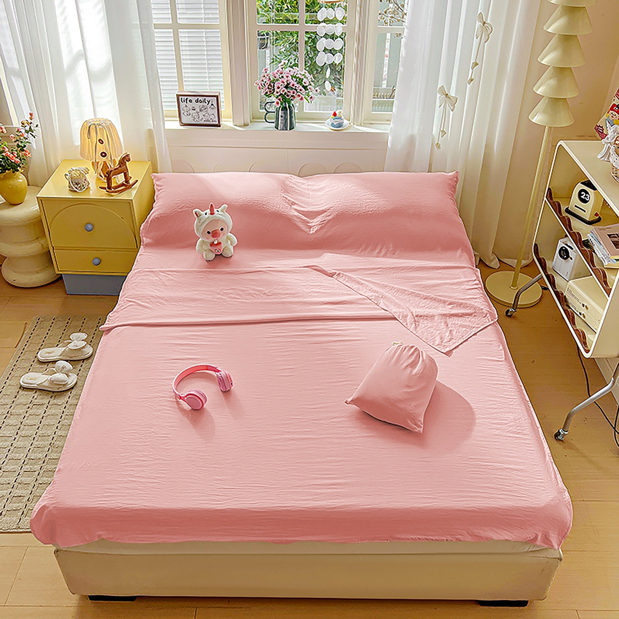 维娜斯家纺 2026新款纯色水洗棉旅行酒店隔脏睡袋 珊瑚玉