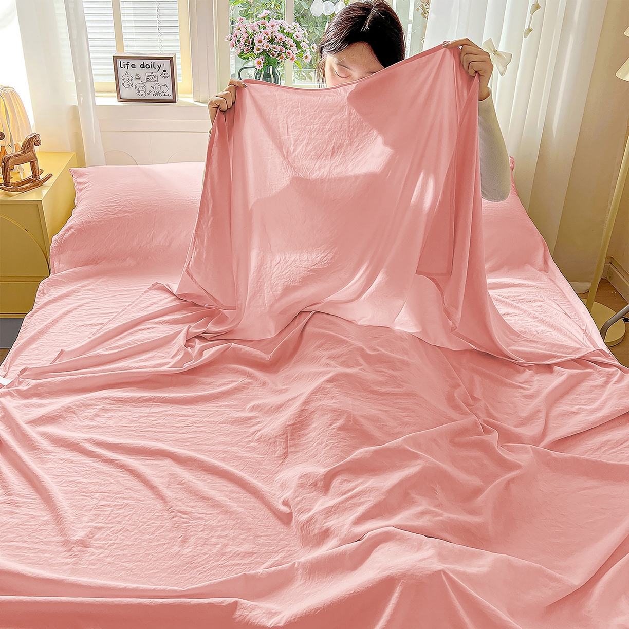 91家纺网 家纺一手货源 找家纺 维娜斯家纺 2026新款纯色水洗棉旅行酒店隔脏睡袋 珊瑚玉