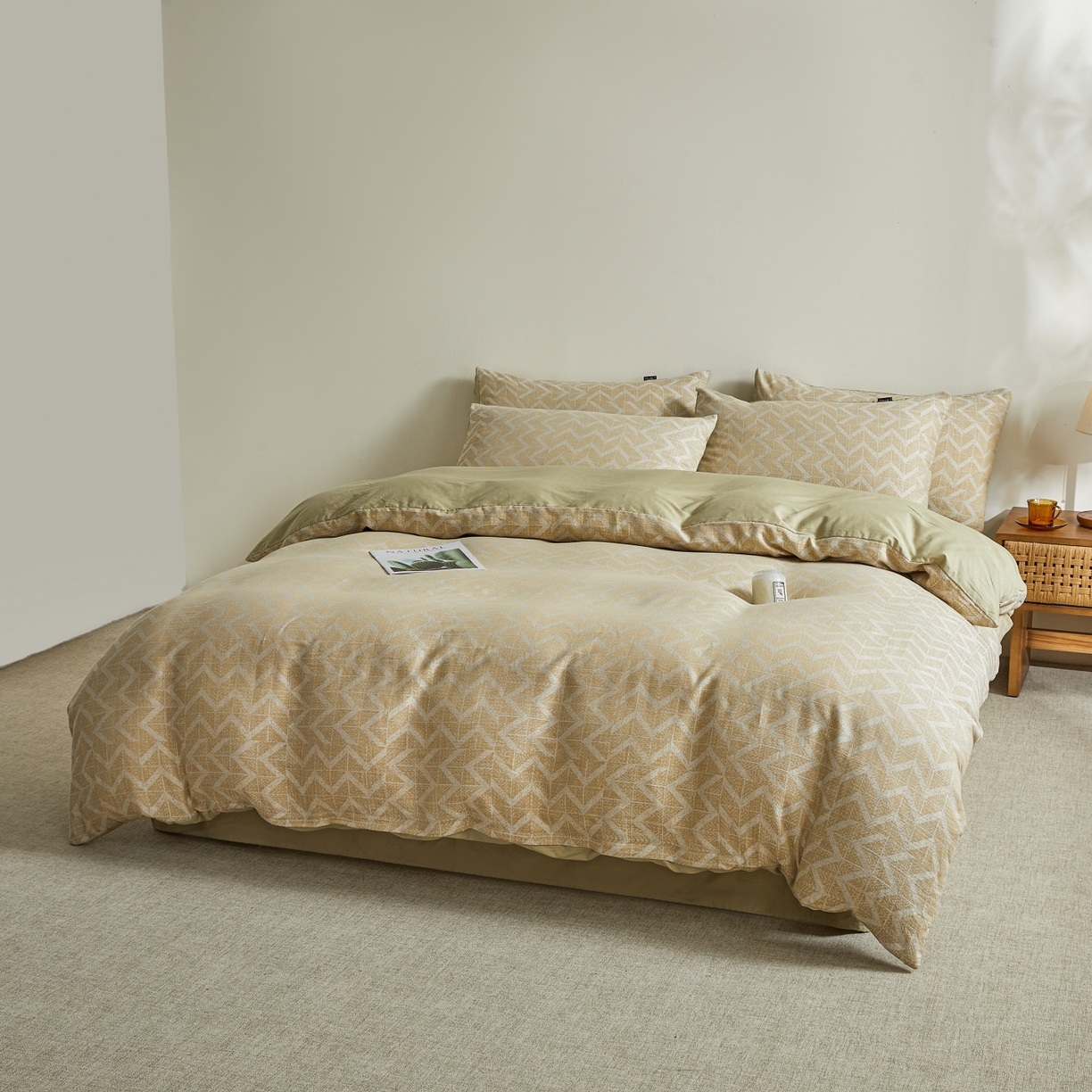 91家纺网 家纺一手货源 找家纺 乐家毛巾被（工厂自产自销） 2026新款40s全棉纯棉色织提花四件套 秩序-黄