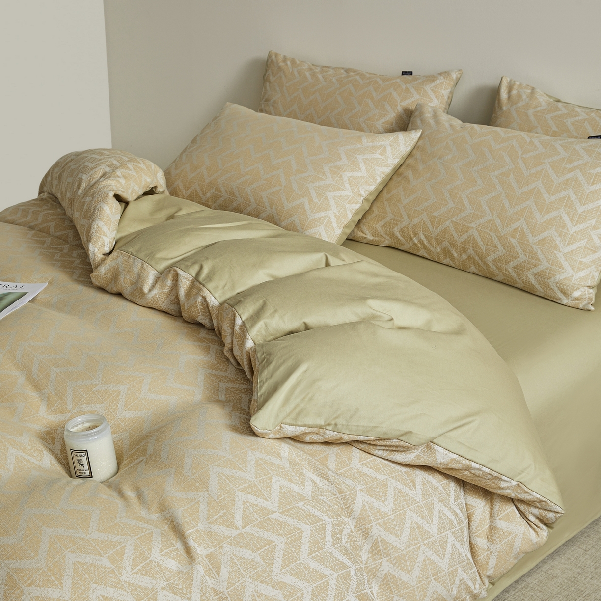 91家纺网 家纺一手货源 找家纺 乐家毛巾被（工厂自产自销） 2026新款40s全棉纯棉色织提花四件套 秩序-黄