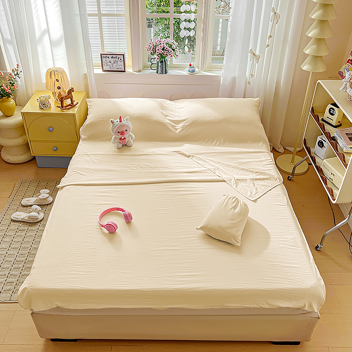 维娜斯家纺 2026新款纯色水洗棉旅行酒店隔脏睡袋 浅卡其