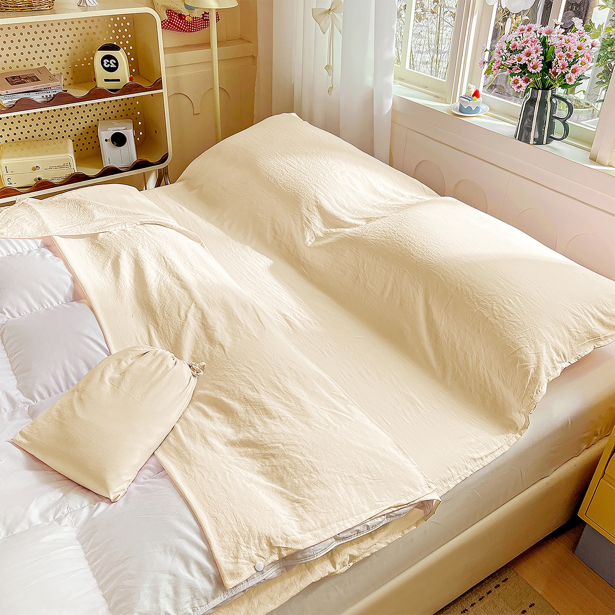 91家纺网 家纺一手货源 找家纺 维娜斯家纺 2026新款纯色水洗棉旅行酒店隔脏睡袋 浅卡其