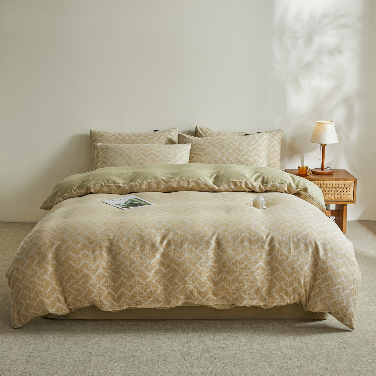 91家纺网 家纺一手货源 找家纺 乐家毛巾被（工厂自产自销） 2026新款40s全棉纯棉色织提花四件套 秩序-黄