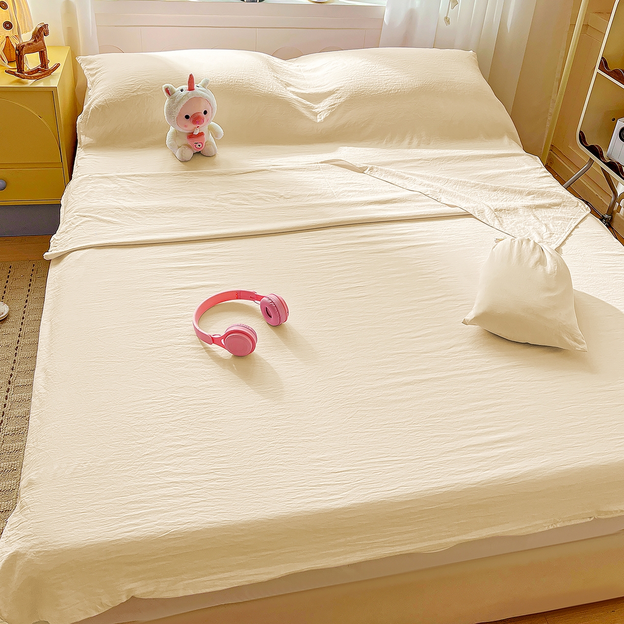 91家纺网 家纺一手货源 找家纺 维娜斯家纺 2026新款纯色水洗棉旅行酒店隔脏睡袋 浅卡其