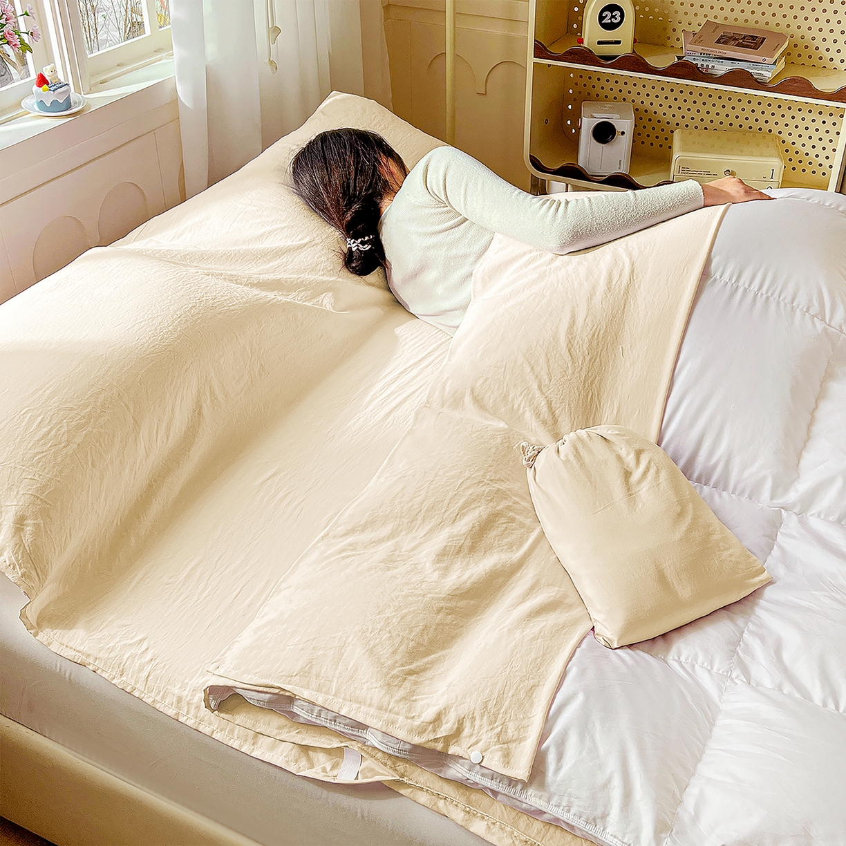 91家纺网 家纺一手货源 找家纺 维娜斯家纺 2026新款纯色水洗棉旅行酒店隔脏睡袋 浅卡其