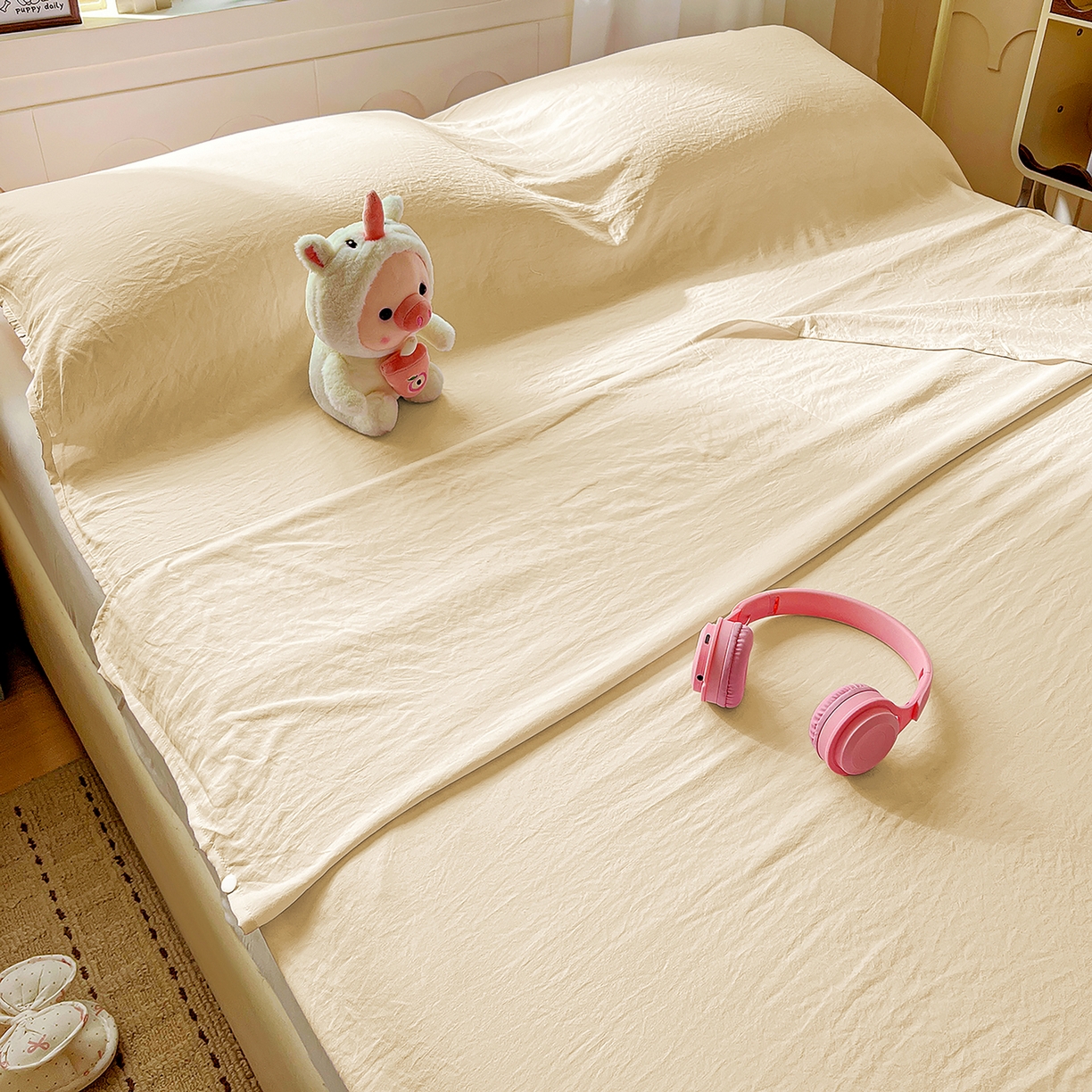 91家纺网 家纺一手货源 找家纺 维娜斯家纺 2026新款纯色水洗棉旅行酒店隔脏睡袋 浅卡其