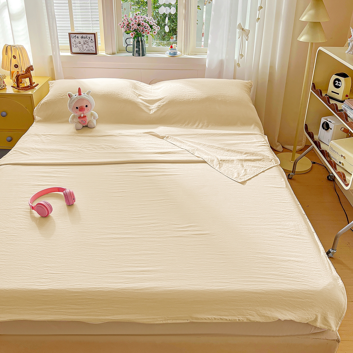 91家纺网 家纺一手货源 找家纺 维娜斯家纺 2026新款纯色水洗棉旅行酒店隔脏睡袋 浅卡其