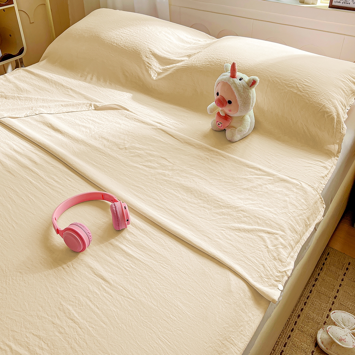 91家纺网 家纺一手货源 找家纺 维娜斯家纺 2026新款纯色水洗棉旅行酒店隔脏睡袋 浅卡其