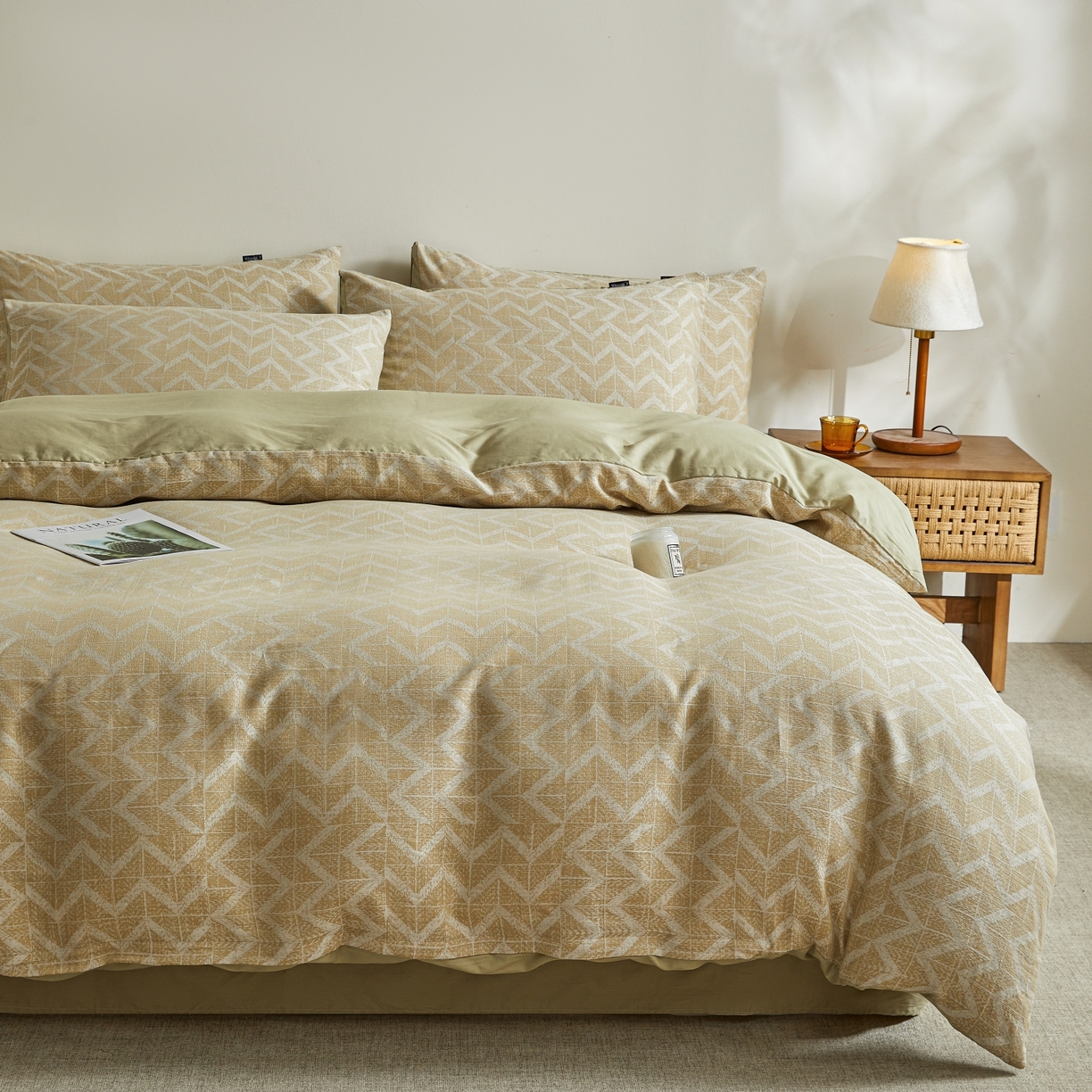 91家纺网 家纺一手货源 找家纺 乐家毛巾被（工厂自产自销） 2026新款40s全棉纯棉色织提花四件套 秩序-黄