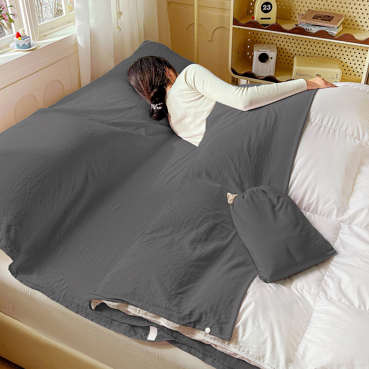 91家纺网 家纺一手货源 找家纺 维娜斯家纺 2026新款纯色水洗棉旅行酒店隔脏睡袋 高级灰