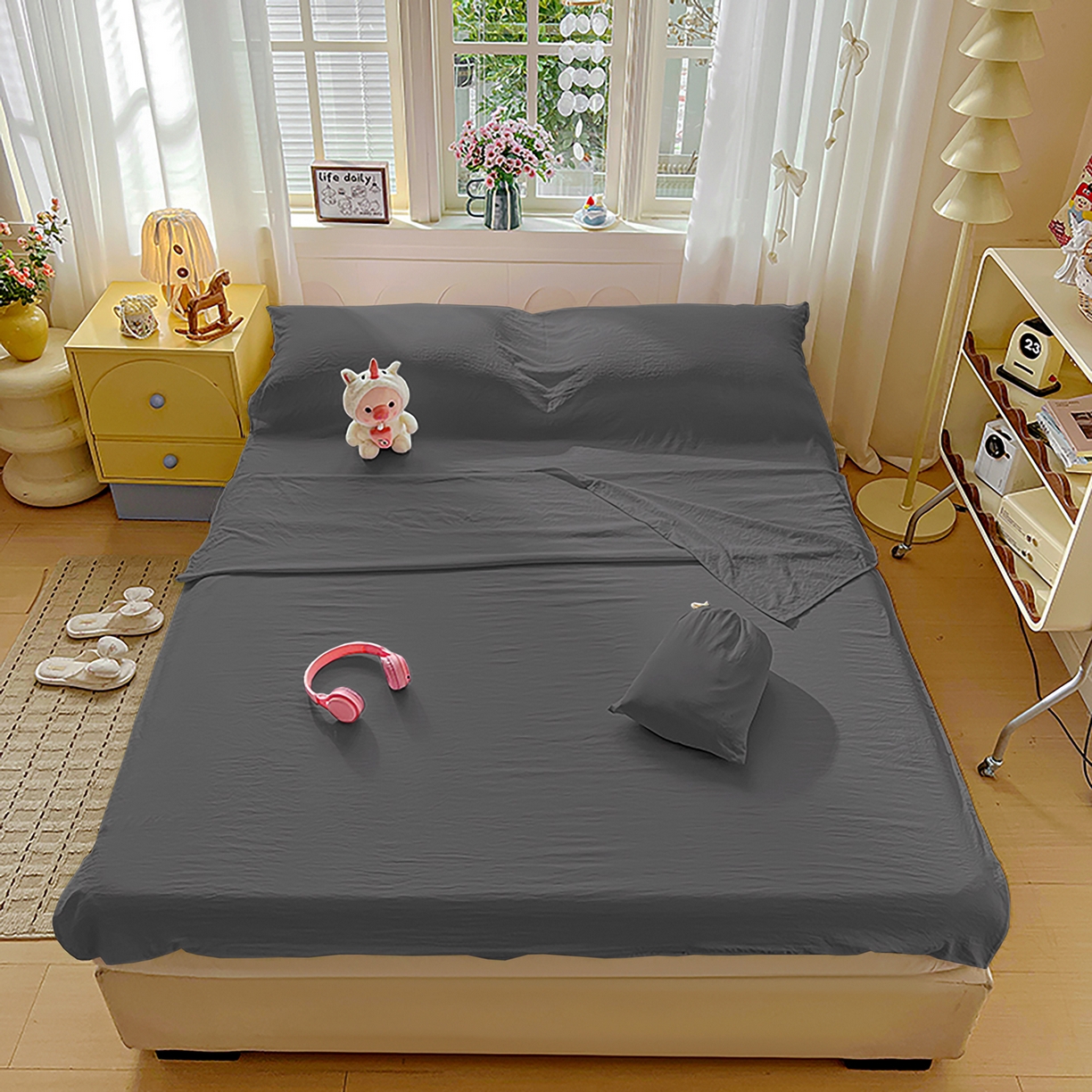 维娜斯家纺 2026新款纯色水洗棉旅行酒店隔脏睡袋 高级灰
