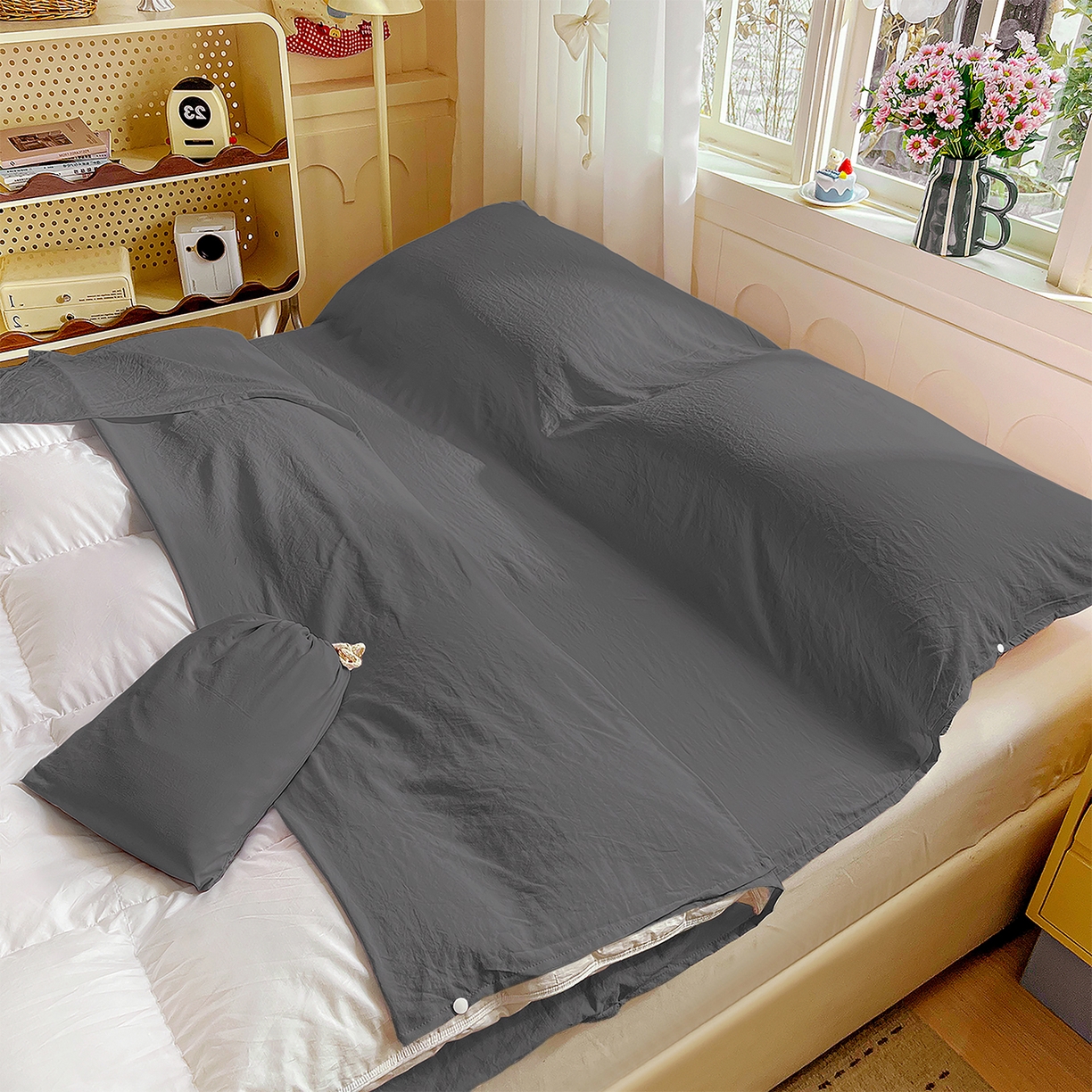 91家纺网 家纺一手货源 找家纺 维娜斯家纺 2026新款纯色水洗棉旅行酒店隔脏睡袋 高级灰