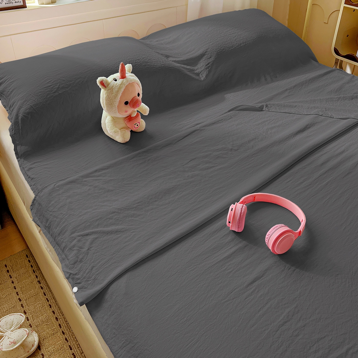 91家纺网 家纺一手货源 找家纺 维娜斯家纺 2026新款纯色水洗棉旅行酒店隔脏睡袋 高级灰