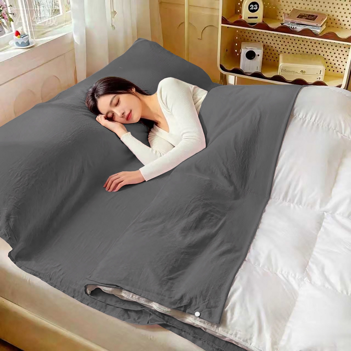 91家纺网 家纺一手货源 找家纺 维娜斯家纺 2026新款纯色水洗棉旅行酒店隔脏睡袋 高级灰