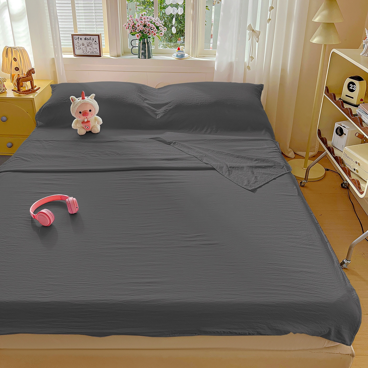 91家纺网 家纺一手货源 找家纺 维娜斯家纺 2026新款纯色水洗棉旅行酒店隔脏睡袋 高级灰