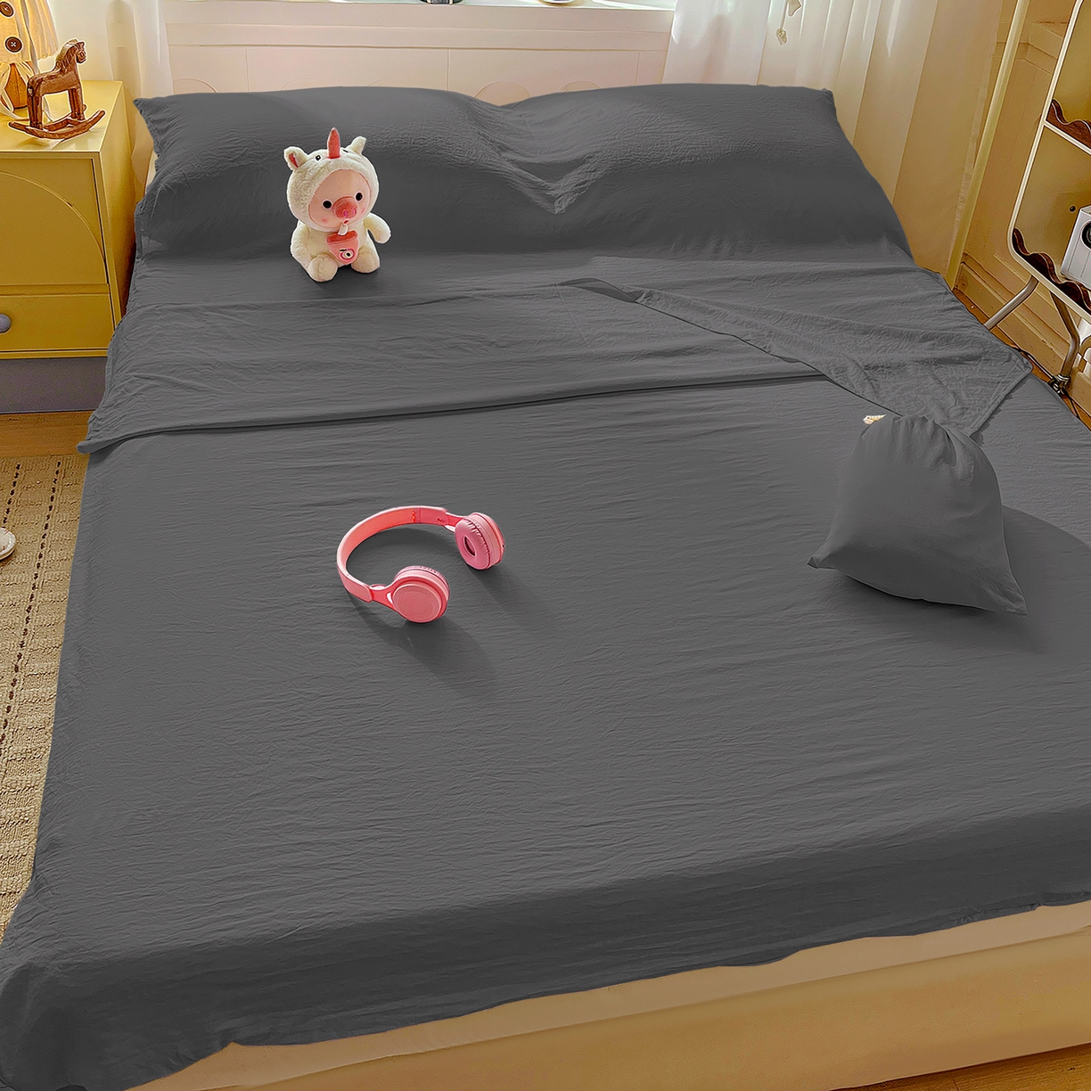 91家纺网 家纺一手货源 找家纺 维娜斯家纺 2026新款纯色水洗棉旅行酒店隔脏睡袋 高级灰