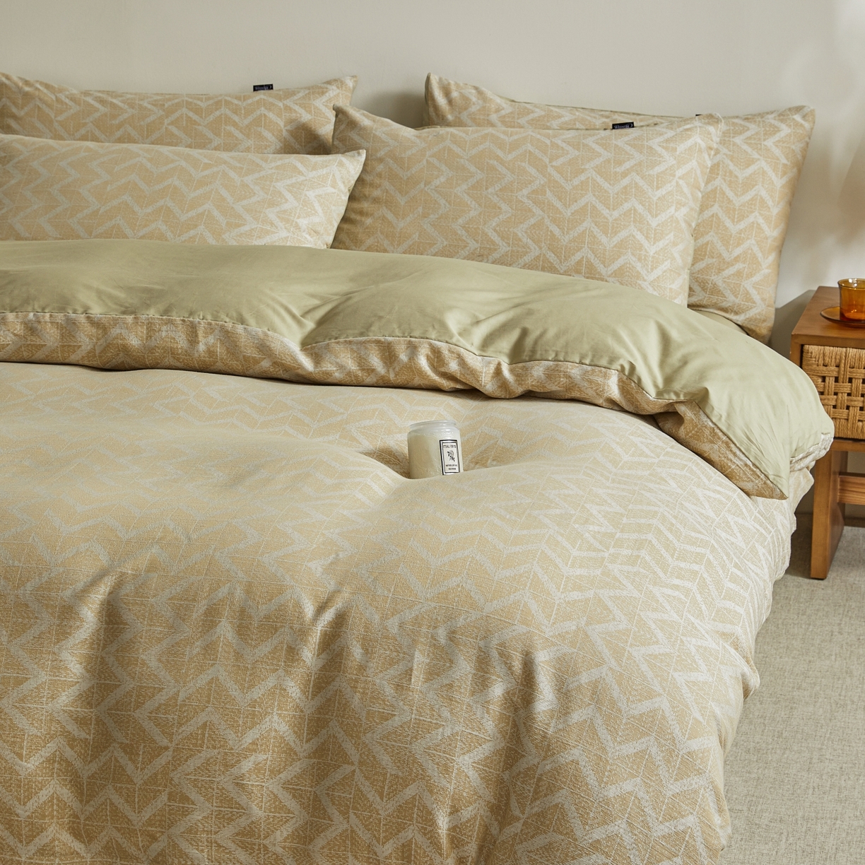 91家纺网 家纺一手货源 找家纺 乐家毛巾被（工厂自产自销） 2026新款40s全棉纯棉色织提花四件套 秩序-黄