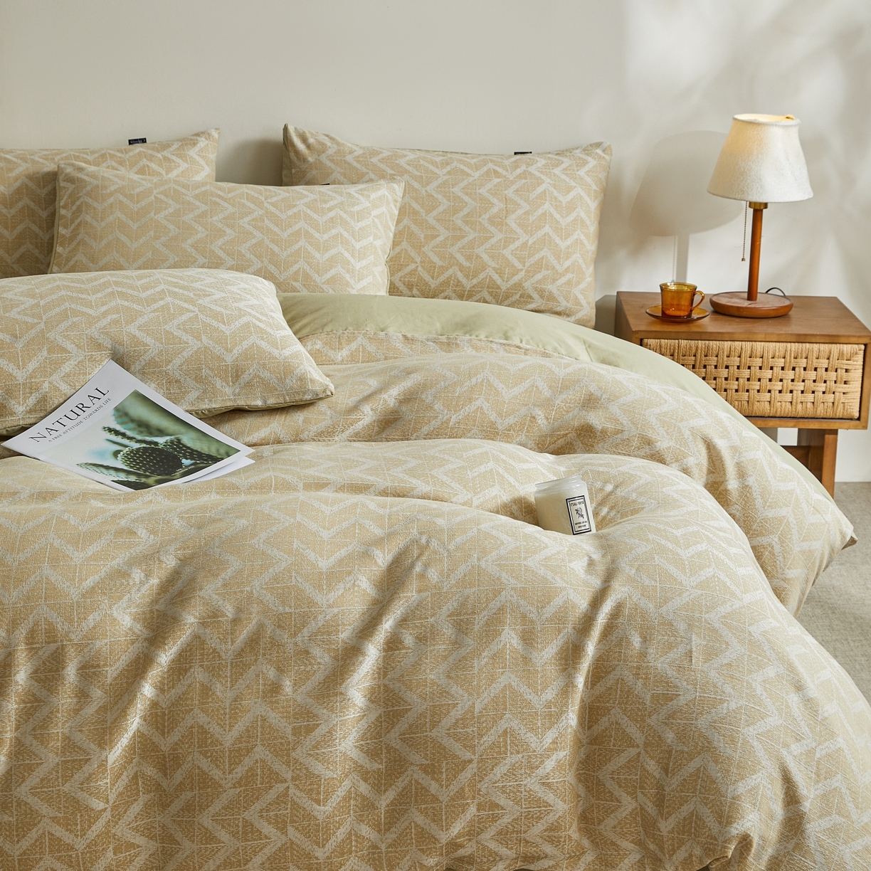 91家纺网 家纺一手货源 找家纺 乐家毛巾被（工厂自产自销） 2026新款40s全棉纯棉色织提花四件套 秩序-黄