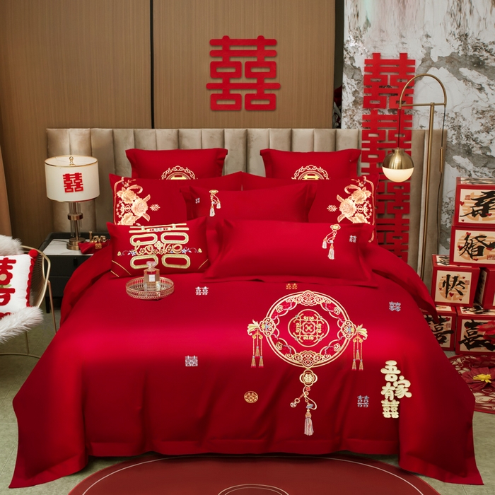 91家纺网 家纺一手货源 找家纺 （总）千禧家纺 2026新款全棉13372婚庆绣花系列