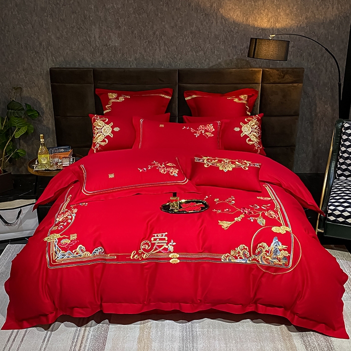 91家纺网 家纺一手货源 找家纺 （总）千禧家纺 2026新款全棉13372婚庆绣花系列