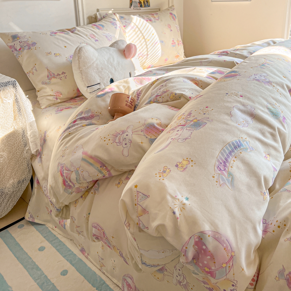 91家纺网 家纺一手货源 找家纺 （总）耀悦家纺 2026新款纯棉四件套正版授权三丽鸥卡通床单床笠被套枕套