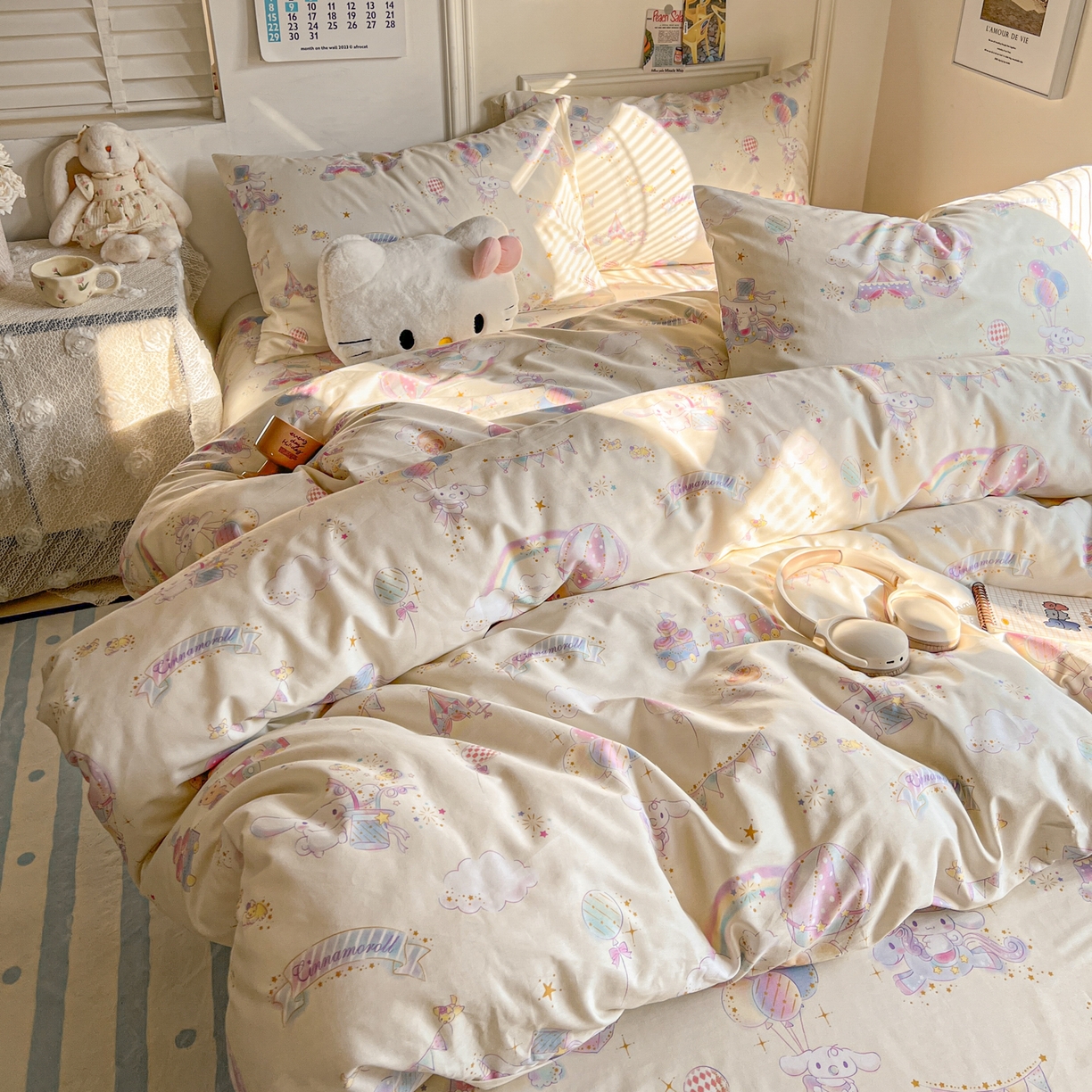 91家纺网 家纺一手货源 找家纺 （总）耀悦家纺 2026新款纯棉四件套正版授权三丽鸥卡通床单床笠被套枕套