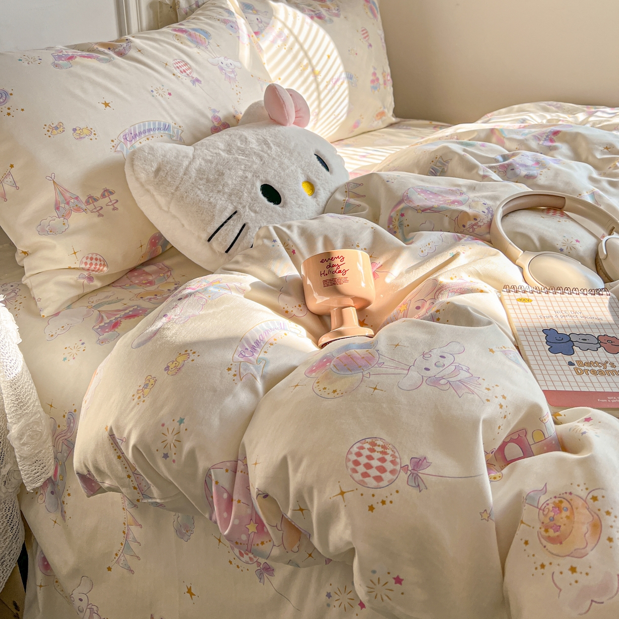 91家纺网 家纺一手货源 找家纺 （总）耀悦家纺 2026新款纯棉四件套正版授权三丽鸥卡通床单床笠被套枕套