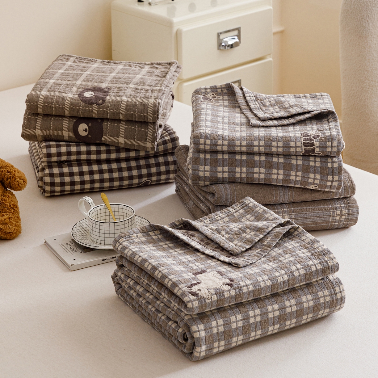 91家纺网 家纺一手货源 找家纺 悦然毛巾被 2026春夏新款水洗色织提花全棉纯棉纱布毛巾被盖毯休闲夏被毛毯 组合图仅供展示不可下单