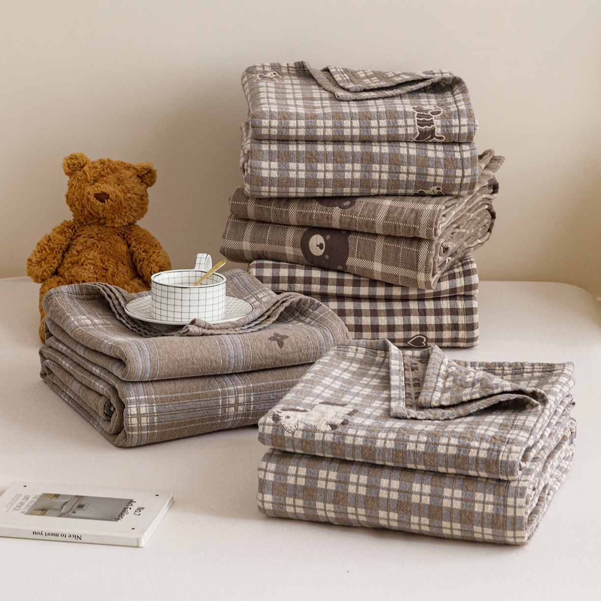 91家纺网 家纺一手货源 找家纺 悦然毛巾被 2026春夏新款水洗色织提花全棉纯棉纱布毛巾被盖毯休闲夏被毛毯 组合图仅供展示不可下单