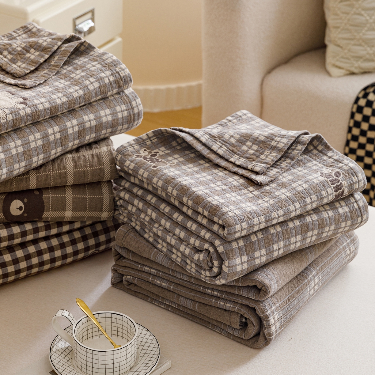 91家纺网 家纺一手货源 找家纺 悦然毛巾被 2026春夏新款水洗色织提花全棉纯棉纱布毛巾被盖毯休闲夏被毛毯 组合图仅供展示不可下单