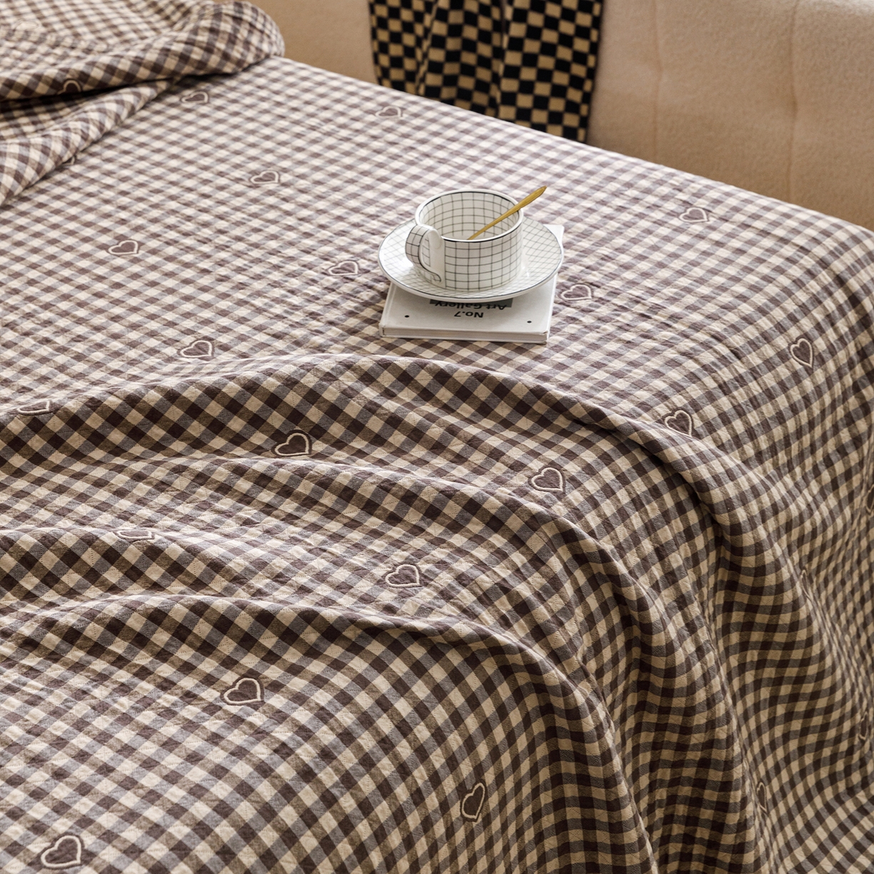 91家纺网 家纺一手货源 找家纺 悦然毛巾被 2026春夏新款水洗色织提花全棉纯棉纱布毛巾被盖毯休闲夏被毛毯 棕格心语