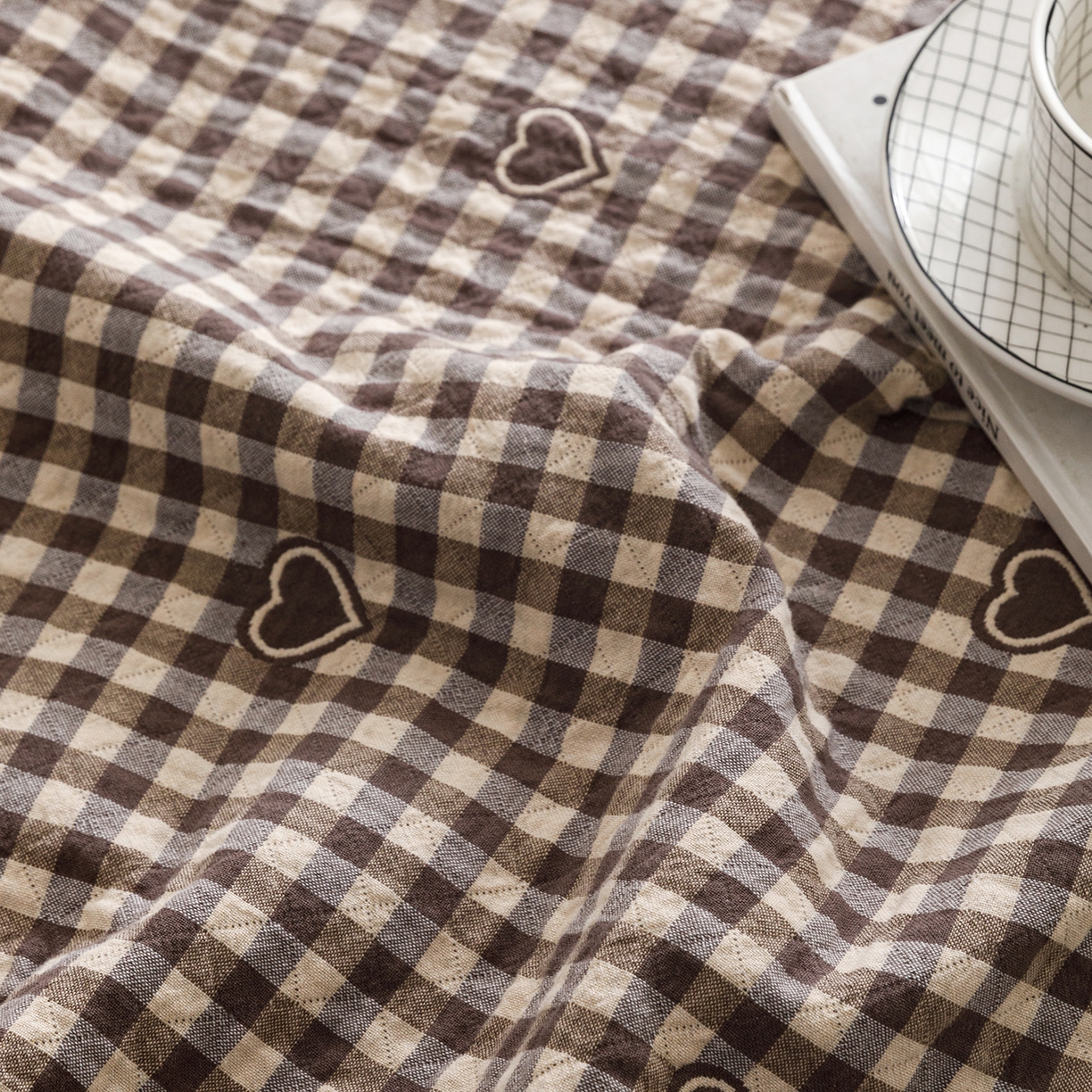 91家纺网 家纺一手货源 找家纺 悦然毛巾被 2026春夏新款水洗色织提花全棉纯棉纱布毛巾被盖毯休闲夏被毛毯 棕格心语