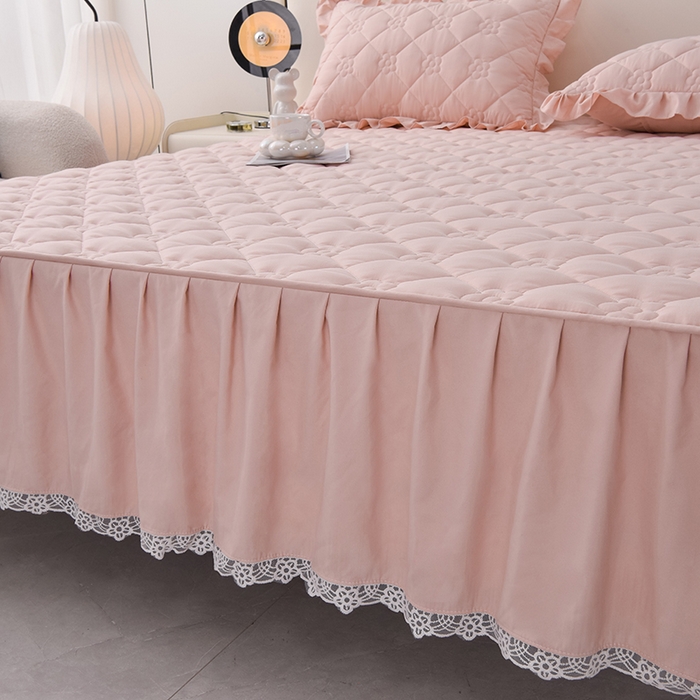 91家纺网 家纺一手货源 找家纺 乐蔻家纺 2026春夏新款A类磨毛原棉防水隔尿太阳花床裙床笠床笠单件 太阳花防水-柔粉