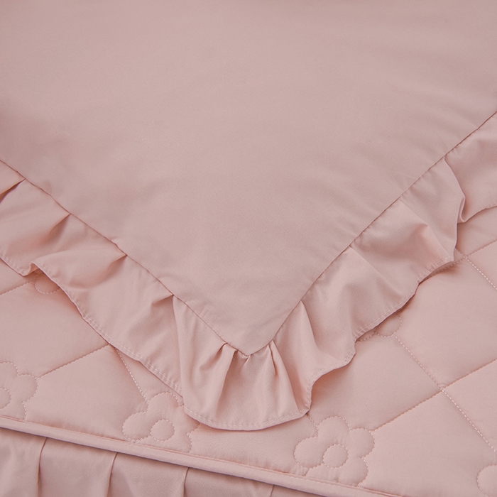 91家纺网 家纺一手货源 找家纺 乐蔻家纺 2026春夏新款A类磨毛原棉防水隔尿太阳花床裙床笠床笠单件 太阳花防水-柔粉