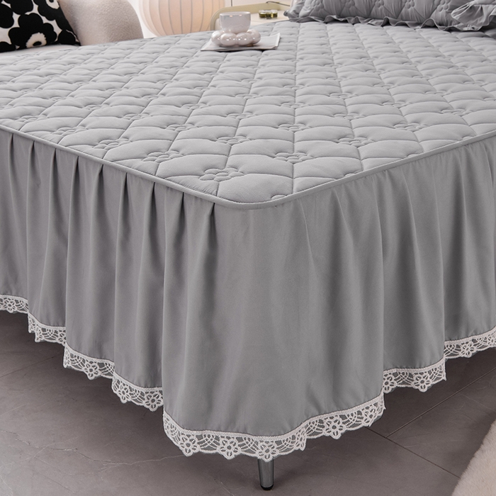 91家纺网 家纺一手货源 找家纺 乐蔻家纺 2026春夏新款A类磨毛原棉防水隔尿太阳花床裙床笠床笠单件 太阳花防水-夜灰