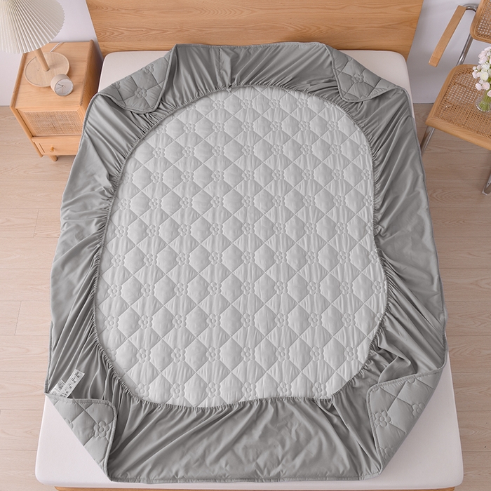 91家纺网 家纺一手货源 找家纺 乐蔻家纺 2026春夏新款A类磨毛原棉防水隔尿太阳花床裙床笠床笠单件 太阳花防水-夜灰