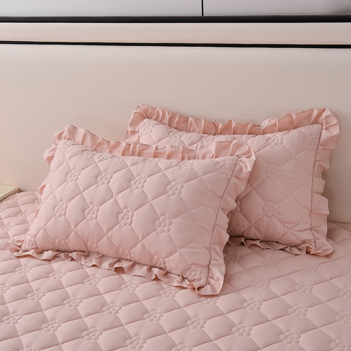 91家纺网 家纺一手货源 找家纺 乐蔻家纺 2026春夏新款A类磨毛原棉防水隔尿太阳花床裙床笠床笠单件 太阳花防水-柔粉